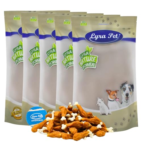 Lyra Pet® 5 kg Hühnchenschenkel Hundefutter Snack fettarm Kauknochen schonend getrocknet Kauartikel für Hunde Kauspaß + Tennis Ball von Lyra Pet
