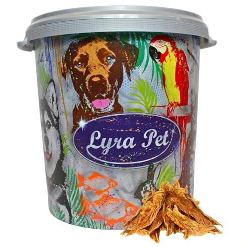 Lyra Pet® 5 kg Hühnerbrustfilet naturbelassen in 30 L Tonne | Fettarmer Kausnack | Proteinhaltiges Leckerli für alle Hunde | Gut verträglich | Getrockneter Kauartikel | 100% Natur | Nährstoffreich von Lyra Pet