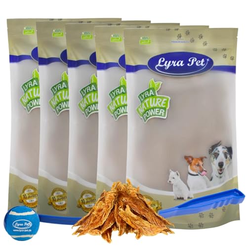 Lyra Pet® 5 kg Hühnerbrustfilet naturbelassen + Ballschleuder | Fettarmer Kausnack | Proteinhaltiges Leckerli für alle Hunde | Gut verträglich | Getrockneter Kauartikel | Reich an Nährstoffen von Lyra Pet