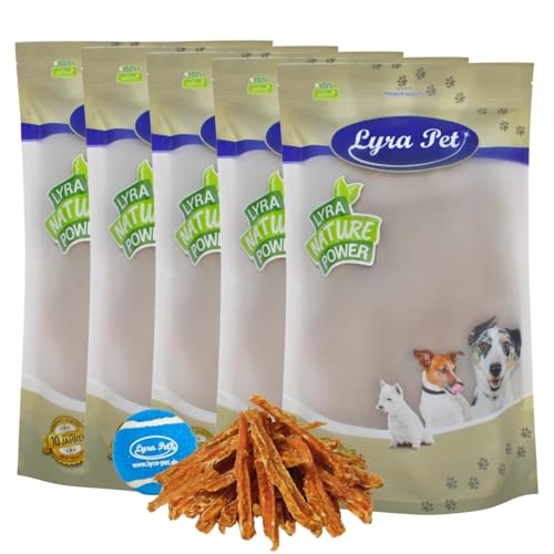 Lyra Pet® | 5 kg Hühnerbruststreifen + Tennis Ball | Kausnack vom Huhn | Leckerli auch für Welpen und ältere Hunde | Idealer Belohnungs- und Trainingssnack | Gut verträglich | Wiederverschließbar von Lyra Pet