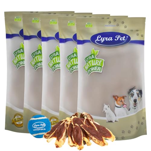 Lyra Pet® | 5 kg Kaninchenohren gefüllt mit Ente + Tennis Ball | Getrockneter Kausnack | Wiederverschließbarer Beutel | Fettarmes Hundefutter | Ideal als Belohnung für Hunde | Reich an Nährstoffen von Lyra Pet