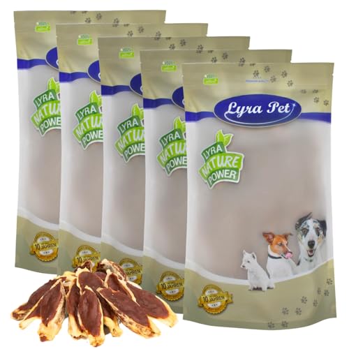 Lyra Pet® 5 kg Kaninchenohren gefüllt mit Ente | Geschmackvoller Kausnack | Leckerli auch für Welpen und ältere Hunde | Weicher Kaugenuss | Fettarmes Hundefutter | Wiederverschließbar von Lyra Pet