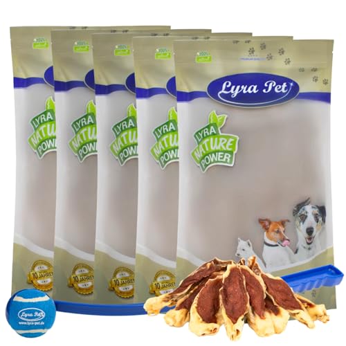 Lyra Pet® | 5 kg Kaninchenohren gefüllt mit Huhn + Ballscheuder | Getrockneter Kausnack | Wiederverschließbarer Beutel | Fettarmes & Gut Bekömmliches Hundefutter | Ideal als Belohnung für Hunde von Lyra Pet