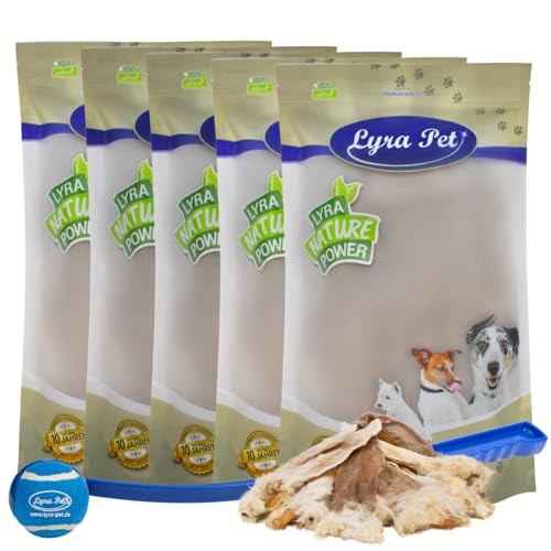 Lyra Pet® 5 kg Kaninchenohren mit Fell Kausnack Hase Hundefutter + Ballschleuder von Lyra Pet