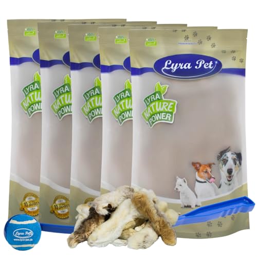 Lyra Pet® 5 kg Kaninchenpfoten mit Fell getrocknet Hase Pfote Lauf Kausnack Kauartikel Leckerli Kauspaß Belohnung Hundefutter Hund + Ballschleuder von Lyra Pet