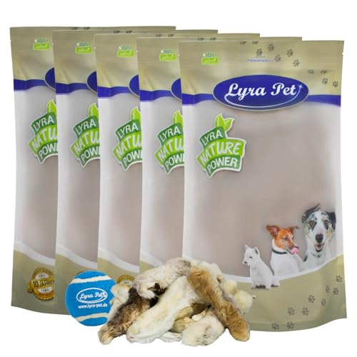 Lyra Pet® 5 kg Kaninchenpfoten mit Fell getrocknet Hase Pfote Lauf Kausnack Kauartikel Leckerli Kauspaß Belohnung Hundefutter Hund + Tennis Ball von Lyra Pet