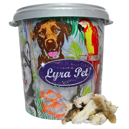 Lyra Pet® 5 kg Kaninchenpfoten mit Fell getrocknet Hase Pfote Lauf Kausnack Kauartikel Leckerli Kauspaß Belohnung Hundefutter Hund in 30 L Tonne von Lyra Pet