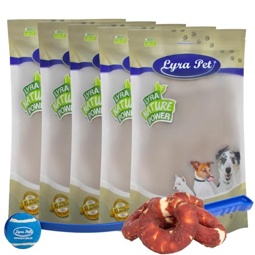 Lyra Pet® 5 kg Kauringe mit Entenbruststreifen Hundefutter Snack fettarm schonend getrocknet getrocknet Leckerli Kausnack Kauartikel für Hunde Kauspaß + Ballschleuder von Lyra Pet