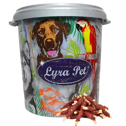 Lyra Pet® 5 kg Kaurollen mit Entenbruststreifen Hundefutter Snack fettarm schonend getrocknet getrocknet Leckerli Kausnack Kauartikel für Hunde Kauspaß in 30 L Tonne von Lyra Pet