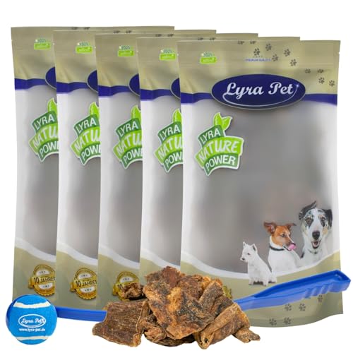 Lyra Pet® 5 kg Rinderherz getrocknet Hundefutter Kauartikel Kausnack Leckerli Belohnung Training Hund Rind + Ballschleuder von Lyra Pet