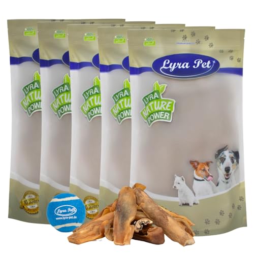 Lyra Pet® 5 kg Rinderkopfhaut Goldbraun Kaustreifen Snack Hundefutter + Tennis Ball von Lyra Pet