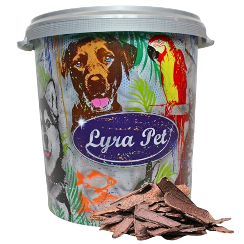 Lyra Pet® 5 kg Rindfleischstreifen Hundefutter Snack fettarm schonend getrocknet getrocknet Leckerli Kausnack Kauartikel für Hunde Kauspaß in 30 L Tonne von Lyra Pet