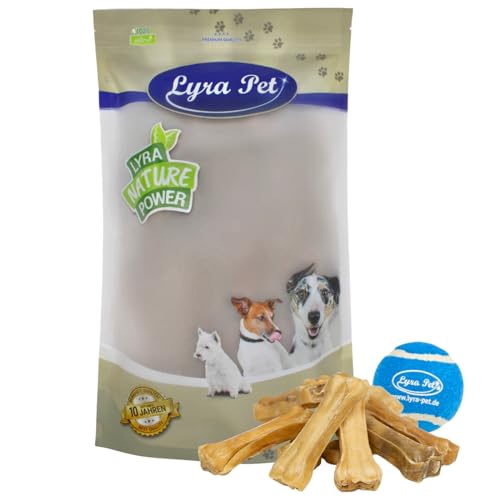 Lyra Pet® 50 Kauknochen ca. 10 cm ca. 38 g Rinderhaut Leckerli Futter + Tennis Ball von Lyra Pet