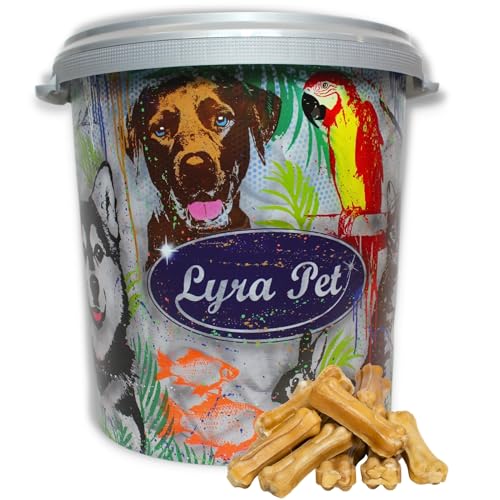 Lyra Pet® 50 Stück Kauknochen 7 cm Rinderhaut Kauartikel Hund Hundefutter Leckerli Kausnack + 30 L Tonne von Lyra Pet