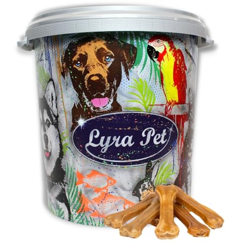 Lyra Pet® | 50 STK. Kauknochen ca. 16 cm in 30 L Tonne | Naturbelassener Kausnack | Proteinreicher Hundeknochen zur Zahnreinigung | Langer Kaugenuss aus Rinderhaut | Fettarmer Kauartikel von Lyra Pet