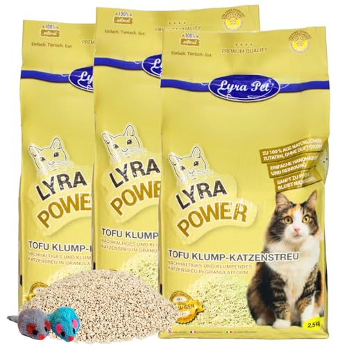 Lyra Pet® | 7,5 kg Tofu Katzenstreu + 2 Mäuse | Parfümfreie Klumpstreu | 300% Saugkraft | Umweltfreundliches Naturprodukt aus Erbsenprotein | Für empfindliche Katzen | Staubfrei für saubere Wohnung von Lyra Pet