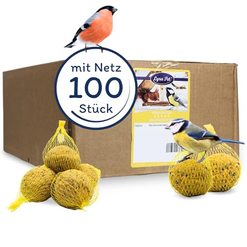 Lyra Pet® | 100 Meisenknödel im Netz à 90 g = 9 kg | Energiespender für Wildvögel | Vogelfutter Ganzjährig | Nährstoffreiches Wildvogelfutter | Fettfutter für Sommer & Winter | Mit Netz zum Aufhängen von Lyra Pet