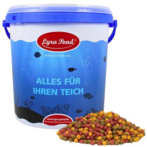 Lyra Pond® 10 L Pond Allround Mix im Eimer | Artgerechte Zusammensetzung für Teichfische | Für Kräftige Farben | Proteinreiches Fischfutter mit Astaxanthin | Hoch verdauliches Teichfutter von Lyra Pet