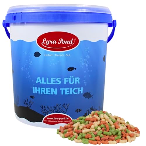 Lyra Pond® 10 L Pond Colour Sticks Mix im Eimer | Mehrfarbiges Fischfutter mit Spirulina | Leicht verdauliches Teichfutter | Kräftigt die Farben des Fisches | Artgerechtes Futter für Teichfische von Lyra Pet