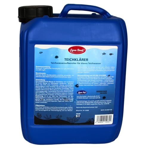 Lyra Pond® 5 Liter Teichklärer | Wirkt gegen die häufigsten Algenarten | Für klares Teichwasser | Langanhaltende Wirkung | Reduziert die Algenneubildung | Nicht schädlich für Fische & Pflanzen von Lyra Pet