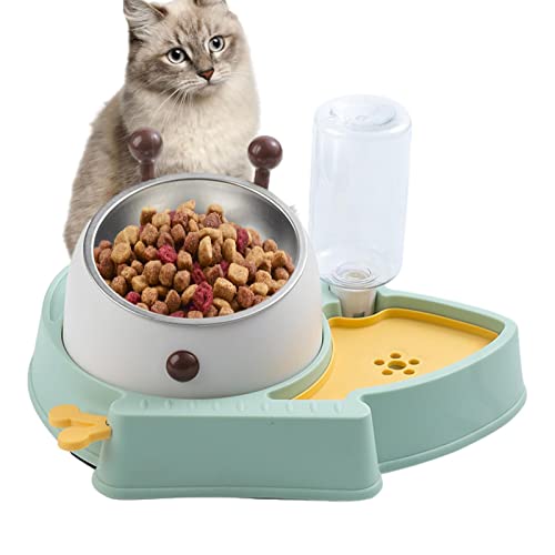 Futter- und Wassernapf-Set für Katzen, Futter- und Wassernapf-Set für Kätzchen | Erhöhte, geneigte Katzennäpfe, 500-ml-Wasserflasche für automatisches Trinken | Futter- und Wasserspender, rutschfest f von Lyricalist