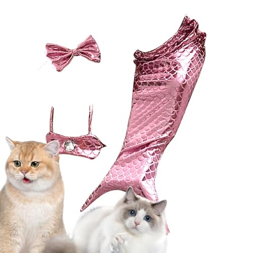 Katze Meerjungfrau Outfit - Meerjungfrau Kostüm für Katzen, Katze Cosplay Outfit mit Schleife Stirnband und Neckholder Top | Halloween Katze Meerjungfrau Kostüm, Kätzchen Outfit für Welpen und Katzen, von Lyricalist