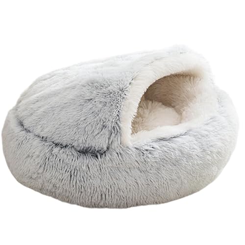 Katzenbett mit Kapuze, überdachtes Haustierbett,Bequemes Muschelbett für Haustier - Mit Plüsch überzogene Katzenhüttenbetten, warmes Haustierbett mit Kapuze für den Innenbereich für kaltes Winterwette von Lyricalist