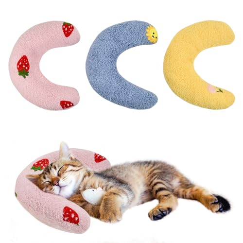 LyssKMK 3 Stück Kätzchen-Kissen für Indoor-Katzen, Welpen, niedliches Stickmuster, Kätzchen-Kissen, Bett, einrollbar, halbe Donut-Haustier, Schlafen, verbessertes Kissen für Mädchen, Jungen, Katzen von LyssKMK