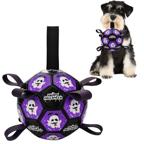 LyssKMK Hunde-Fußballspielzeug mit Riemen, interaktives Halloween-Hundespielzeug zum Tauziehen, Halloween, Hundespielzeug mit Geistermuster für mittelgroße und große Hunde (Nummer 2) von LyssKMK