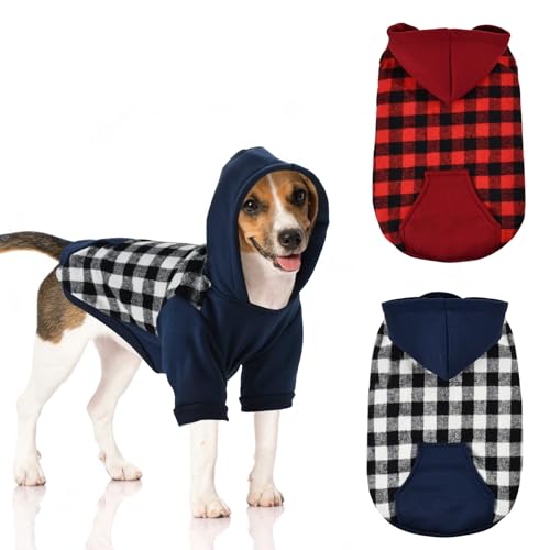 LyssKMK Hunde-Kapuzenpullover für Hunde, Winter-Sweatshirt für Hunde, Haustierkleidung mit niedlicher Tasche, warmer Welpenpullover, Sweatshirt für kleine Hunde, 2 Stück, Größe L von LyssKMK