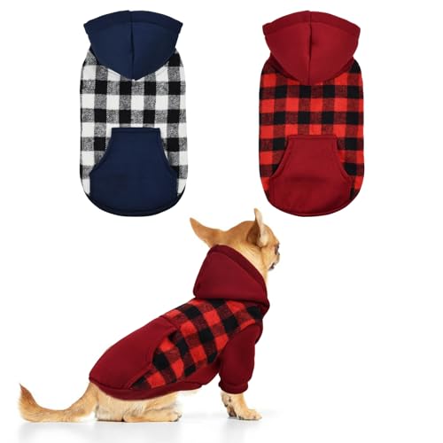 LyssKMK Hunde-Kapuzenpullover für Hunde, Winter-Sweatshirt für Hunde, Haustierkleidung mit niedlicher Tasche, warmer Welpenpullover, Sweatshirt für kleine Hunde, 2 Stück, Größe M von LyssKMK