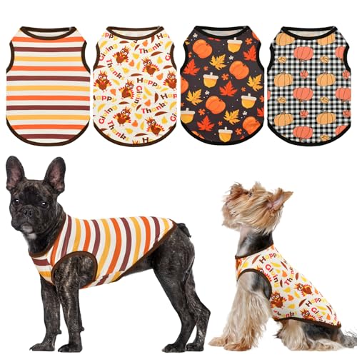 LyssKMK Hunde-Shirts für kleine und mittelgroße Hunde, Ahornblatt- und Streifenmuster, ärmellose Westen für Katzen, Welpen, Größe L, 4 Stück von LyssKMK