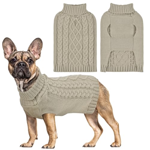 LyssKMK Klassischer Rollkragenpullover für Welpen, mit Zopfmuster, für kaltes Wetter, dicker warmer Mantel, Outfits, Pullover, Sweatshirt für kleine Hunde, Größe L von LyssKMK