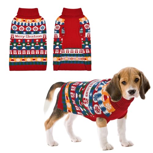 LyssKMK Puppy Christmas Sweater Cat Rollkragen Strickwaren Weihnachtsbaum Schnee Blumenmuster Outfits Kaltes Wetter Warme Kleidung Pullover für kleine Hunde L von LyssKMK