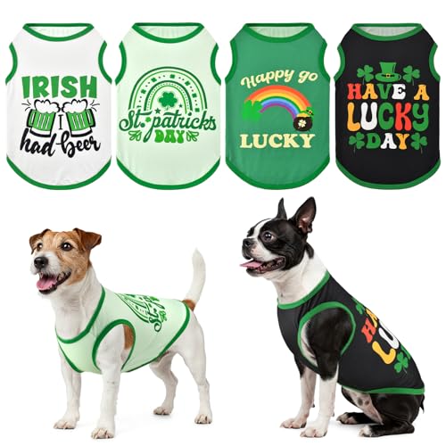 LyssKMK St. Patrick's Day Hunde-Shirts, Kleeblatt, Regenbogenbrücke, Tanktops für kleine und mittelgroße Hunde, Lucky Green Beer Muster, ärmellose Westen für Katzen, Welpen, Größe XL, 4 Stück von LyssKMK