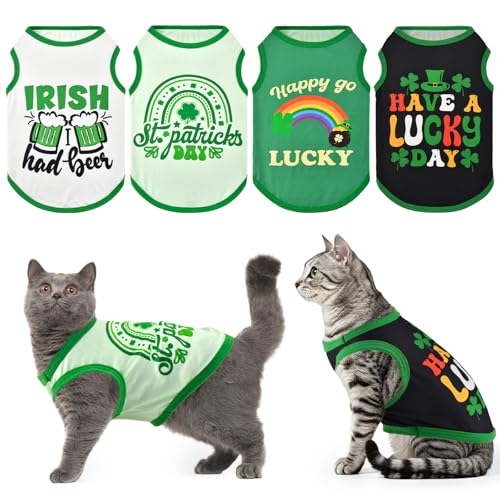 LyssKMK St. Patrick's Day Hunde-Shirts, Kleeblatt, Regenbogenbrücke, Tanktops für kleine und mittelgroße Hunde, Lucky Green Beer Muster, ärmellose Westen für Katzen, Welpen, Größe XS, 4 Stück von LyssKMK