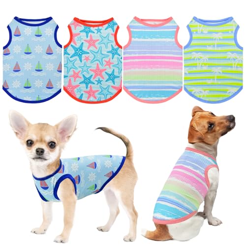 LyssKMK Tanktop für Hunde, Sommer, kühlend, schnell trocknend, ärmellos, leicht, atmungsaktiv, Netzstoff, Kühlweste für kleine, mittelgroße Katzen, Hunde, 4 Stück, Größe L von LyssKMK