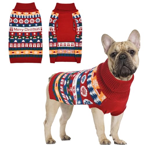 LyssKMK Welpen-Weihnachtspullover Katze Rollkragen Strickwaren Weihnachtsbaum Schnee Blumenmuster Outfits Kaltes Wetter Warme Kleidung Pullover für kleine Hunde XL von LyssKMK