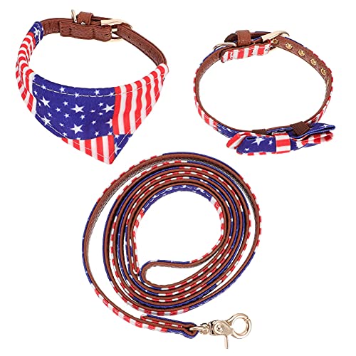 M I A 1 Set mit 3 Hundehalsband-Leinen, Bandana mit US-Flagge, Haustierhalsband, Fliege, patriotische Hundeleine für Haustiere, Welpen, Katzen von M I A