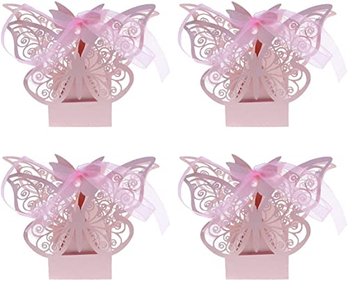 M I A Hochzeits-Geschenkboxen, 20 Stück, kleine Geschenkboxen, Süßigkeiten-Boxen für Hochzeit mit Bändern (Farbe: Rosa, Größe: 20 Stück) von M I A