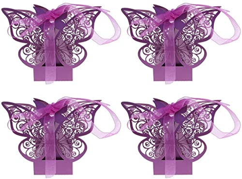 M I A Hochzeits-Geschenkboxen, 20 Stück, kleine Geschenkboxen, Süßigkeiten-Boxen für Hochzeit mit Bändern (Farbe: Violett, Größe: 20 Stück) von M I A