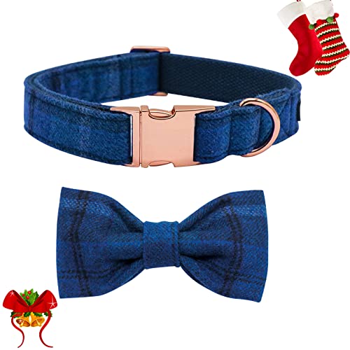 MACA Bates Dog Blue Woolen Collar with Nylon - Warm and Soft Bows Dog Collar for Large Medium Small Dogs, Adjustable Dog Collar with Metal Buckle for Boy and Girl in Winter, Medium Dog Bows von M MACA BATES