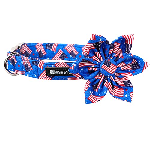 Maca Bates Hundehalsband mit amerikanischer Flagge, 4. Juli, mit Blumen für Hunde, verstellbar, patriotisch, niedlich, Geschenk für kleine, mittelgroße und große Welpen von M MACA BATES