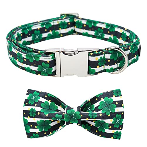 Maca Bates St. Patricks Day Hundehalsband mit Fliege, Irisches Kleeblatt, Hunde, Grün, Schwarz und Weiß, Fliege, weich, verstellbar, St. Patrick's Kleeblatt, Frühlingsgeschenk für kleine, mittelgroße von M MACA BATES