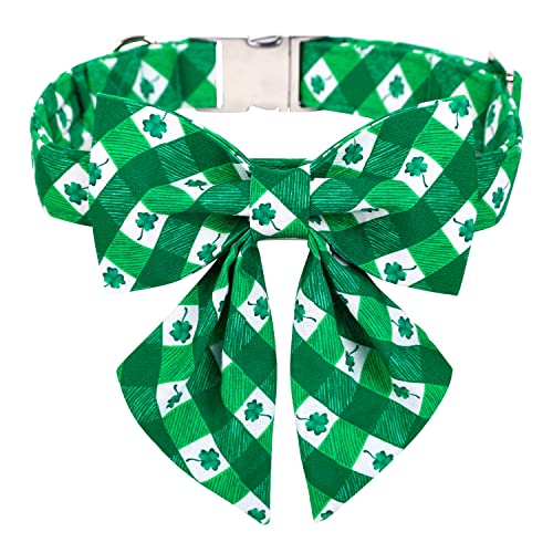 Maca Bates St. Patricks Day Hundehalsband mit Fliege, Irisches Kleeblatt, Grün, kariert, Matrosenfliege, weich, verstellbar, St. Patrick's Kleeblatt, Frühlingsgeschenk für kleine, mittelgroße und von M MACA BATES