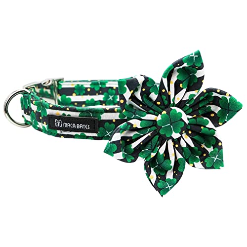 Maca Bates Flower St. Patrick's Day Glücksklee-Hundehalsband mit Blumen für Hunde, verstellbare Breakaway-grüne Frühlingshalsbänder, Zubehör, Geschenk für kleine, mittelgroße und große Welpen von M MACA BATES