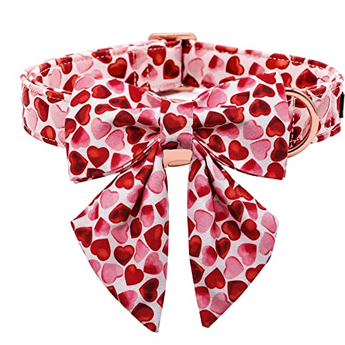 Maca Bates Valentines Love You-Hundehalsband mit Fliege für Hunde, Valentinstag, Matrosenfliege, weich, verstellbar, rotes Halsband, Valentinstag, für kleine, mittelgroße und große Mädchen, Jungen, von M MACA BATES