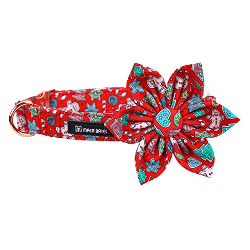 MACA Bates Weihnachts-Hundehalsband mit Fliege und Blumenband, Hundehalstuch für kleine, mittelgroße und große Hunde, Elch-Weihnachtsbaum-Winter-Hundehalsband mit verstellbarer Metallschnalle von M MACA BATES