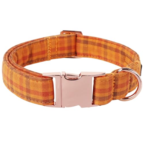 Maca Bates Hundehalsband für Hunde, kariert, für Thanksgiving, Halloween, gelbes Gitter, verstellbar, niedliches Karomuster, Zubehör, Herbstgeschenk für kleine, mittelgroße und große Welpen von M MACA BATES