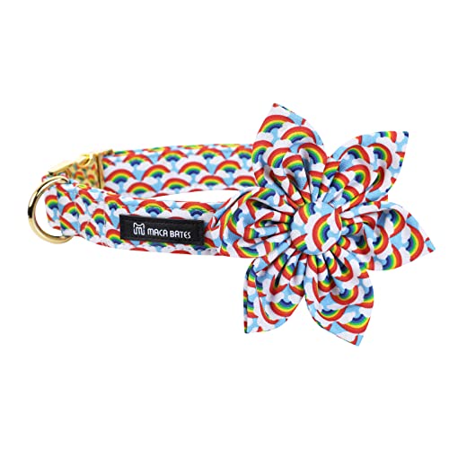 Maca Bates Hundehalsband mit Blume, LGBT Regenbogen Wolke Seemann Schleife Pride Haustierhalsband, weiche Baumwolle, verstellbares Hundehalsband für kleine, Geschenk (Regenbogenwolke, L) von M MACA BATES